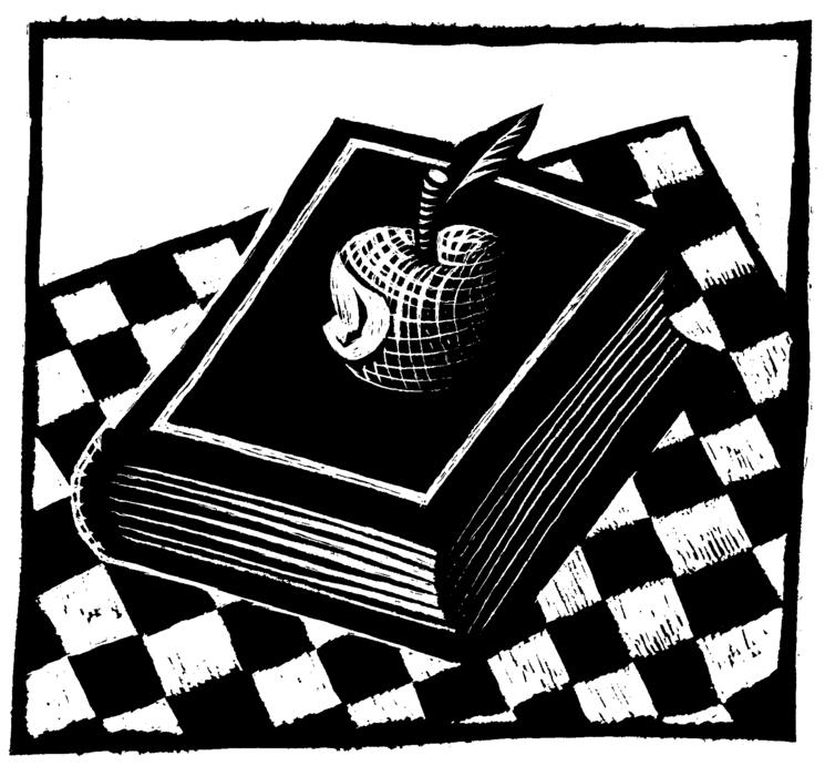 Book with an Apple on Checkerboard