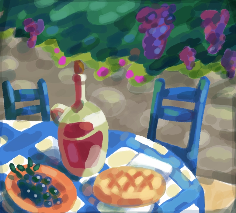 Café Setting With Wine And Bread