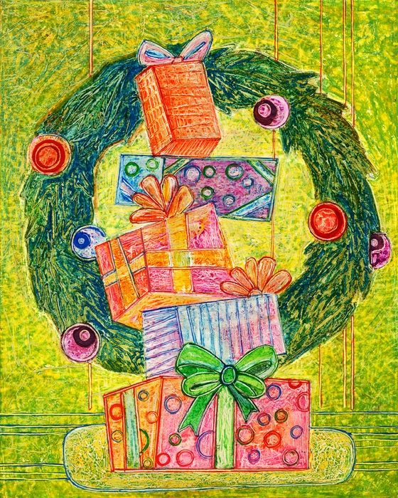 Christmas Wreath with Presents and Gifts