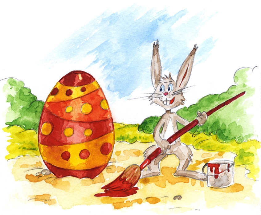 Easter Bunny Paints an Egg