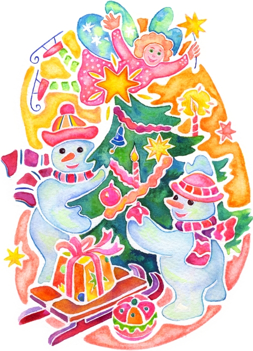 Snowmen Decorate the Christmas Tree