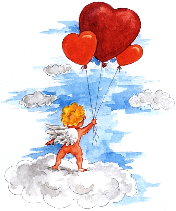 Cupid with Heart Balloons