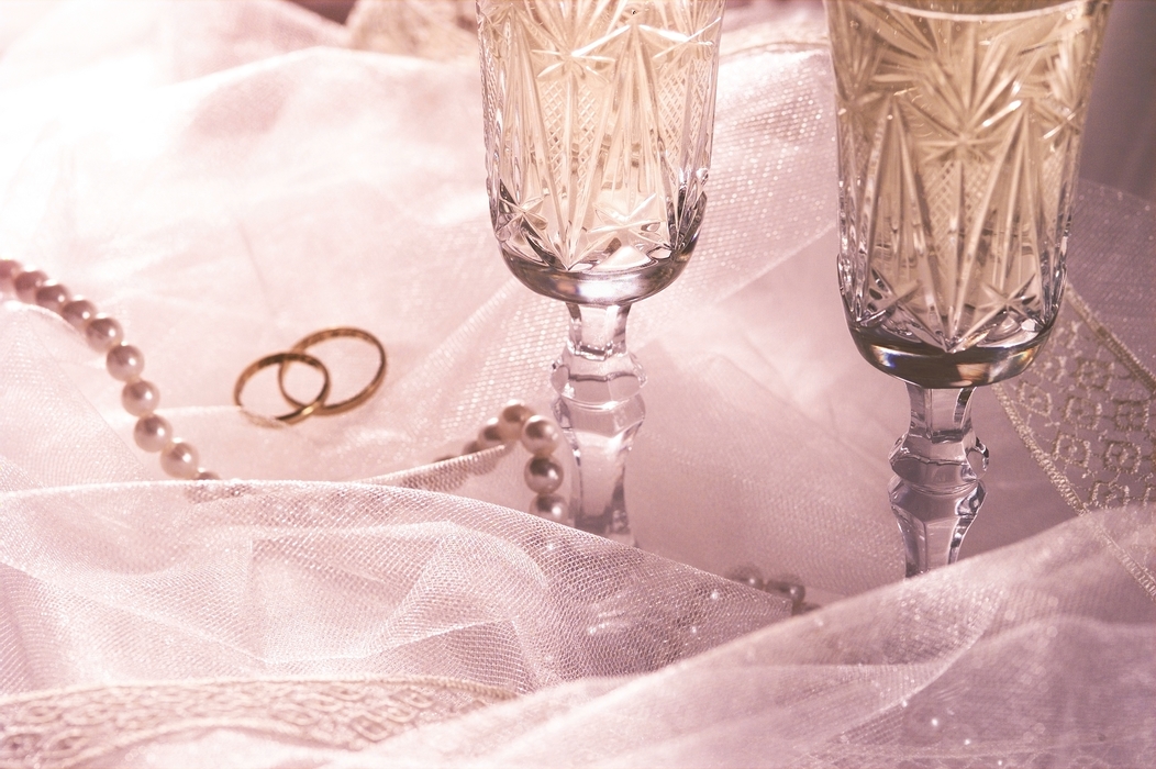 The Wedding Day:  Champagne Glasses and Wedding Rings