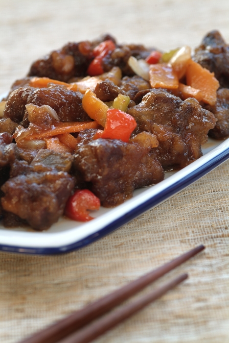 Sweet and Sour Beef Dish with Chopsticks