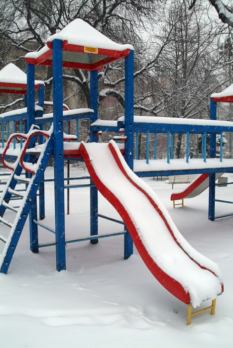 Winter Scene with Playground Equipment