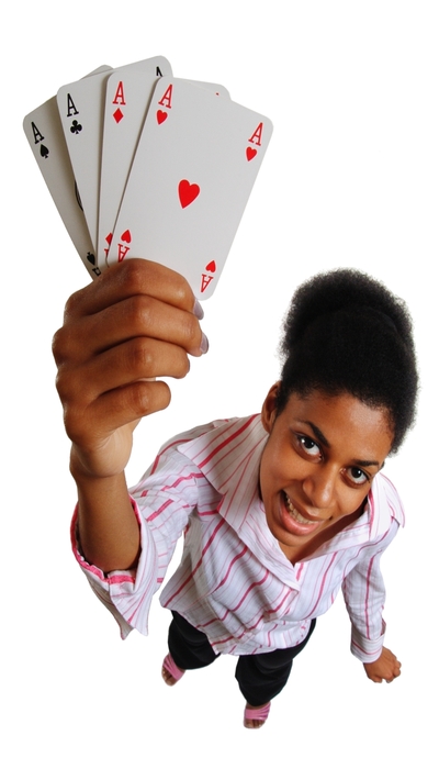 Female Poker Player Straight Aces