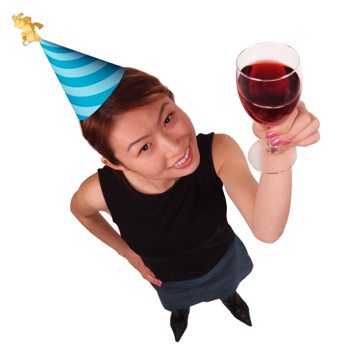 Woman Having Wine at Office Party