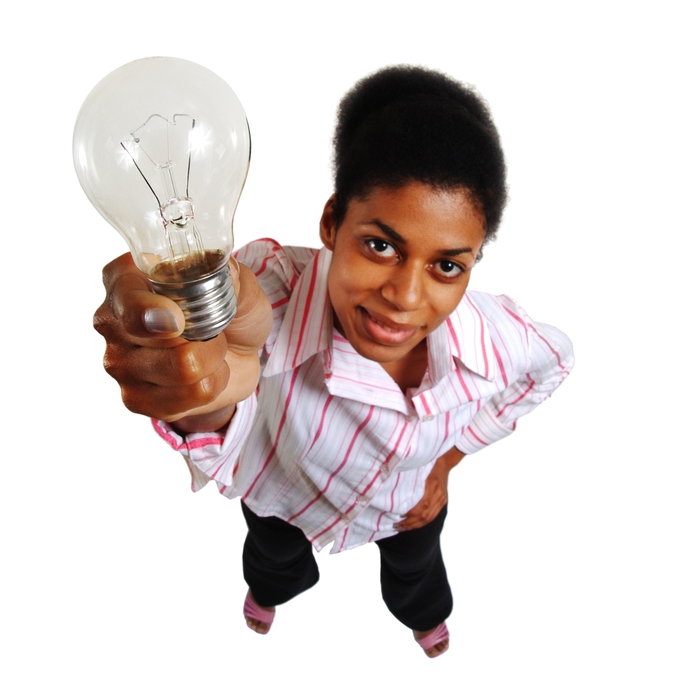Businesswoman with Good Idea Light Bulb