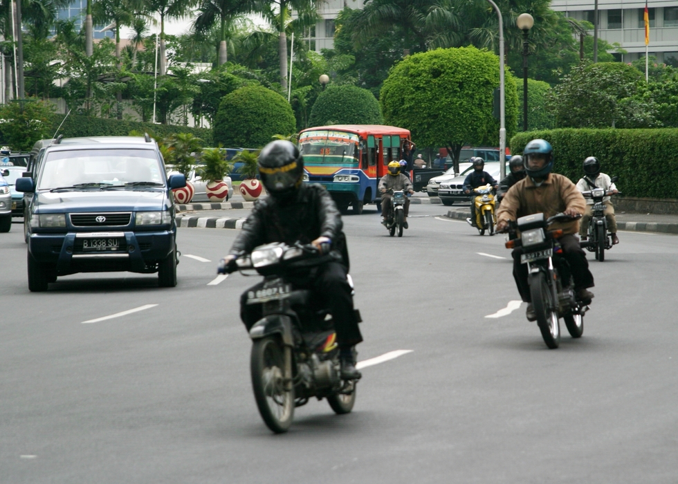 Motorcyclists in Busy Traffic, Indonesia