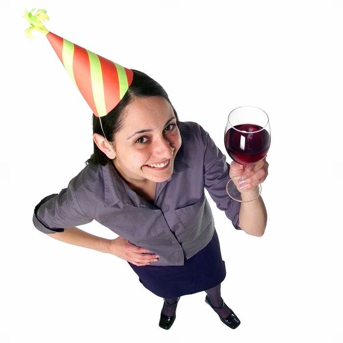 Woman Celebrating with Glass of Red Wine