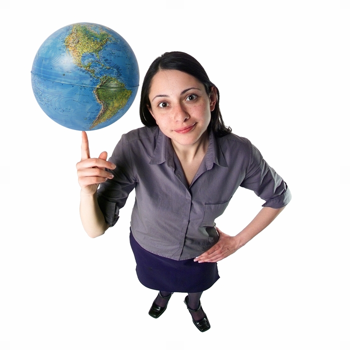 Woman Spinning a Globe on Her Finger
