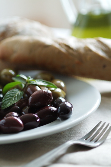 Assorted Olives and Bread with Olive Oil