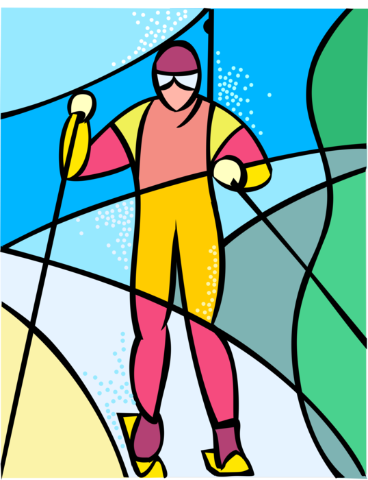 Vector Illustration of Olympic Sports Competitive Cross-Country Skiing Race