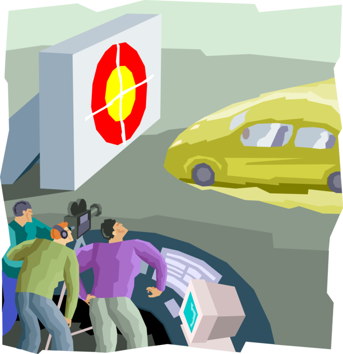 Vector Illustration of Automobile Motor Vehicle Front-End Collision Crash Testing