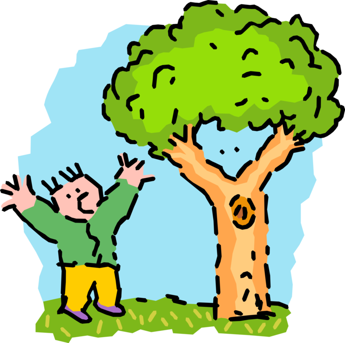 Vector Illustration of Boy Mimicking Tree on Summer Day