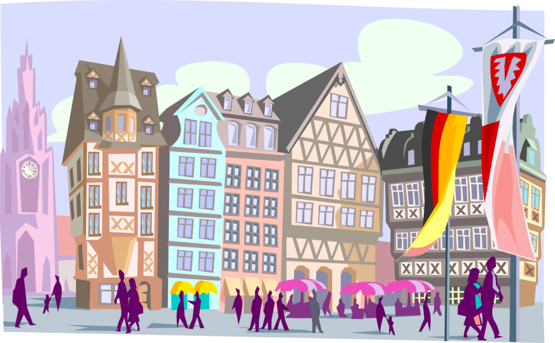 Vector Illustration of European Village Town Square in Germany