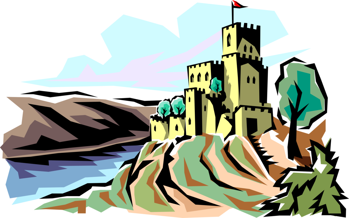 Vector Illustration of Medieval Castle Fortification in Europe