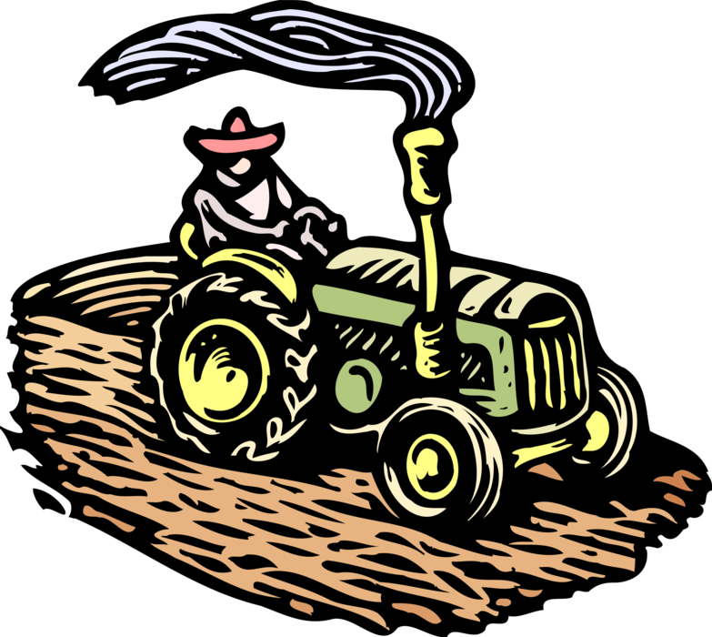 Vector Illustration of Farming and Agriculture Equipment Tractor Ploughs or Plows Field for Planting Crops