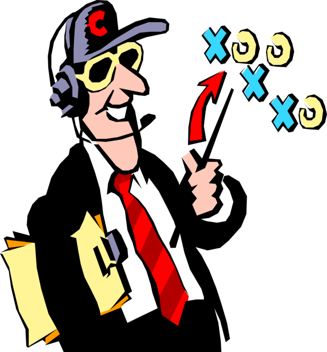 Vector Illustration of Football Coach Developing the Offensive Game Plan