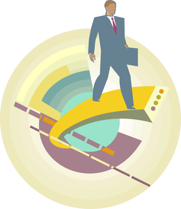 Vector Illustration of Businessman Walking Computer Connectivity Wire