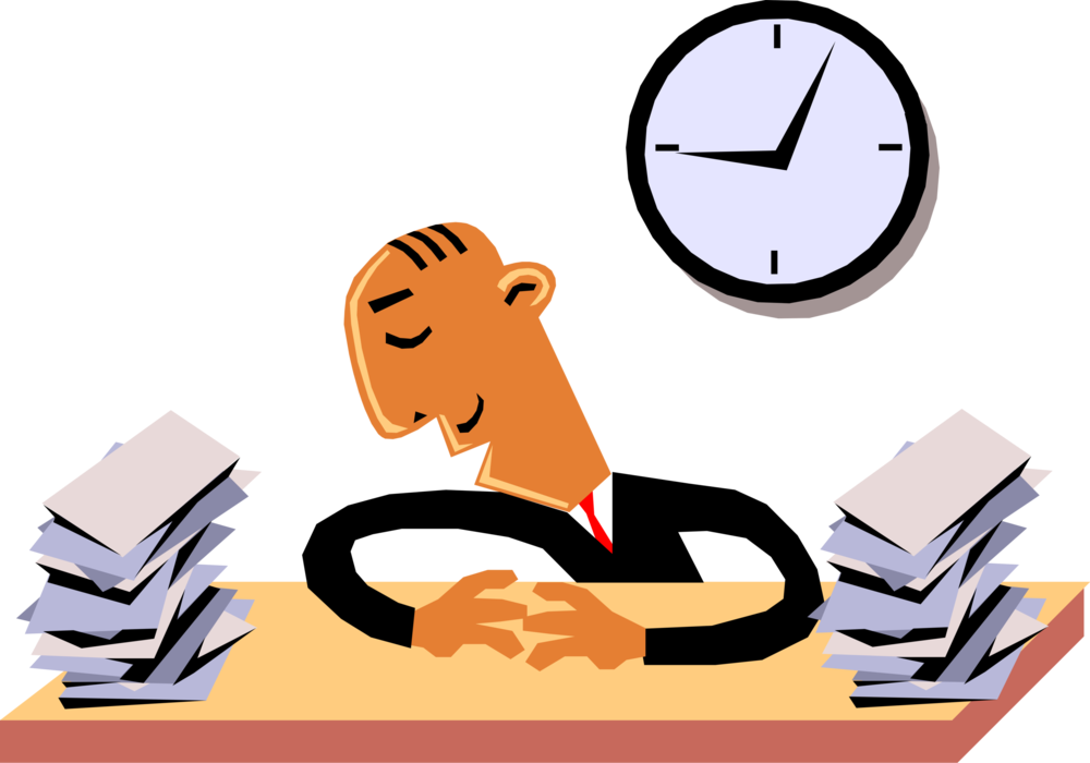 Vector Illustration of Businessman Starts His Day and Quickly Falls Asleep at His Desk