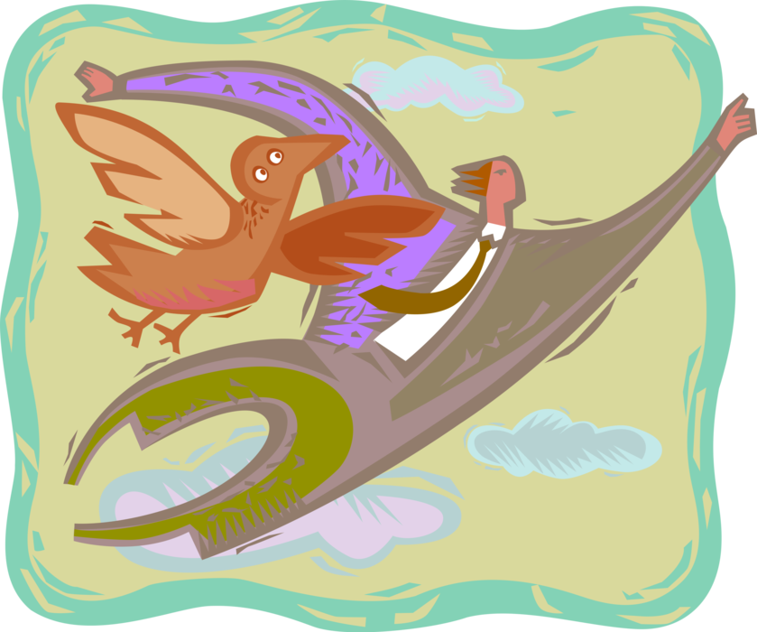 Vector Illustration of Businessman Flying High Like Bird
