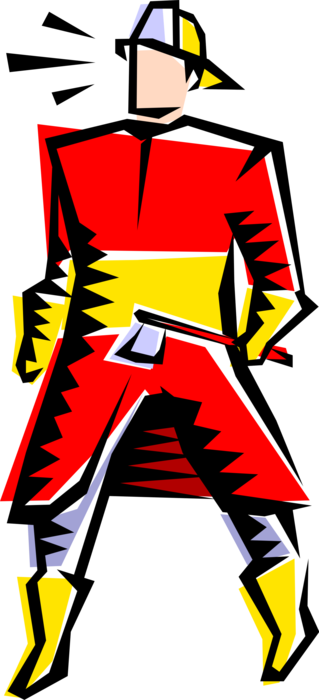Vector Illustration of Fireman is Ready to Fight the Fire 