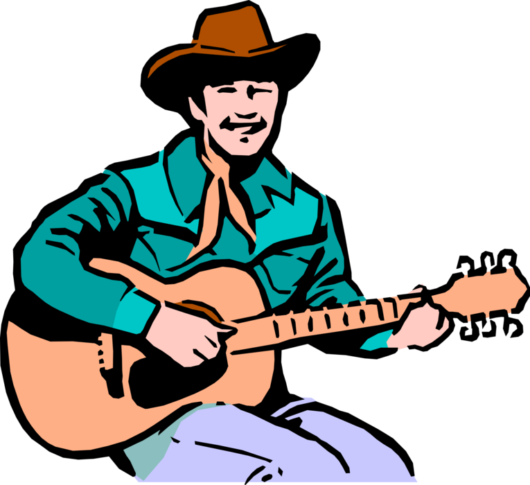 Vector Illustration of Western Cowboy Playing the Acoustic Guitar Musical Instrument
