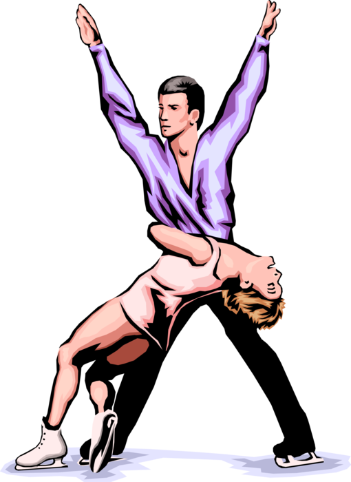 Vector Illustration of Sport of Figure Skating Pairs Complete Skate Routine in Competition