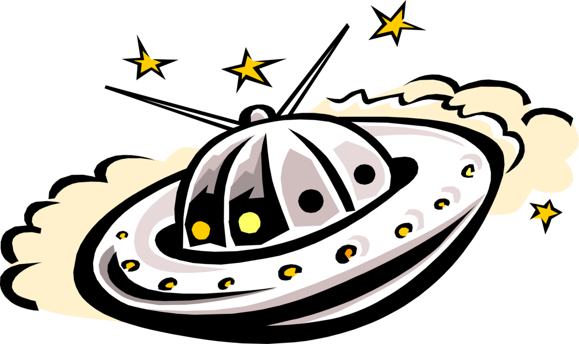 Vector Illustration of Extraterrestrial Unidentified Flying Object UFO Space Ship in Outer Space