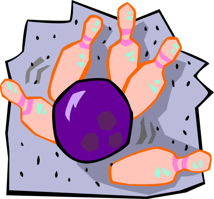 Vector Illustration of Game of Bowling Ball Striking Pins