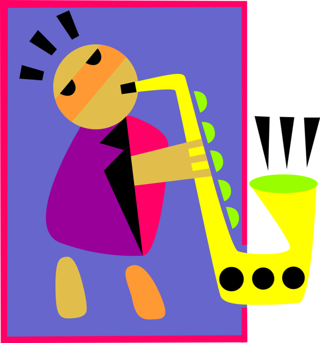 Vector Illustration of Sax Musician Plays Saxophone Brass Single-Reed Mouthpiece Woodwind 