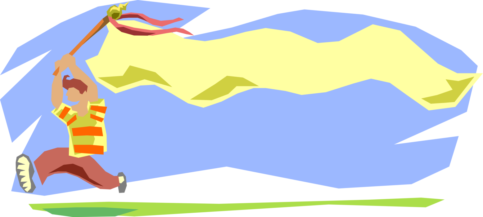 Vector Illustration of Boy Running with Banner Blowing in the Wind