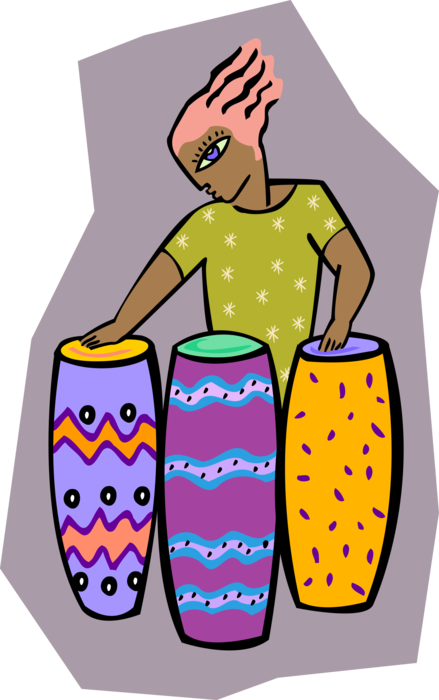 Vector Illustration of Musician Plays African Djembe Skin-Covered Drums