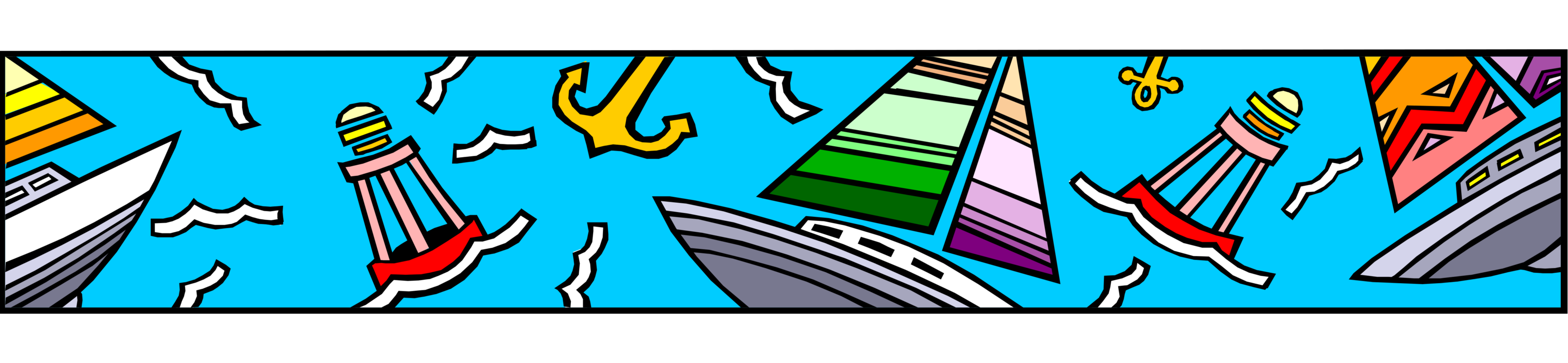 Vector Illustration of Marine Sailing Ships and Buoys Banner