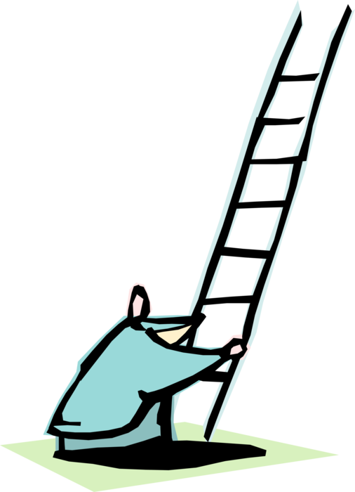 Vector Illustration of Businessman with Ladder for Climbing and Reaching 