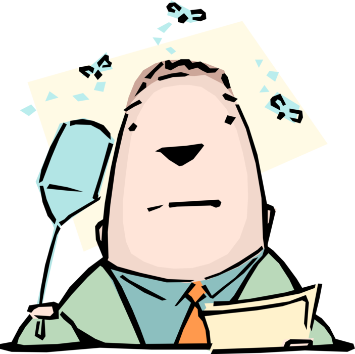 Vector Illustration of No Flies on Me! Idiom Businessman with Fly Swatter