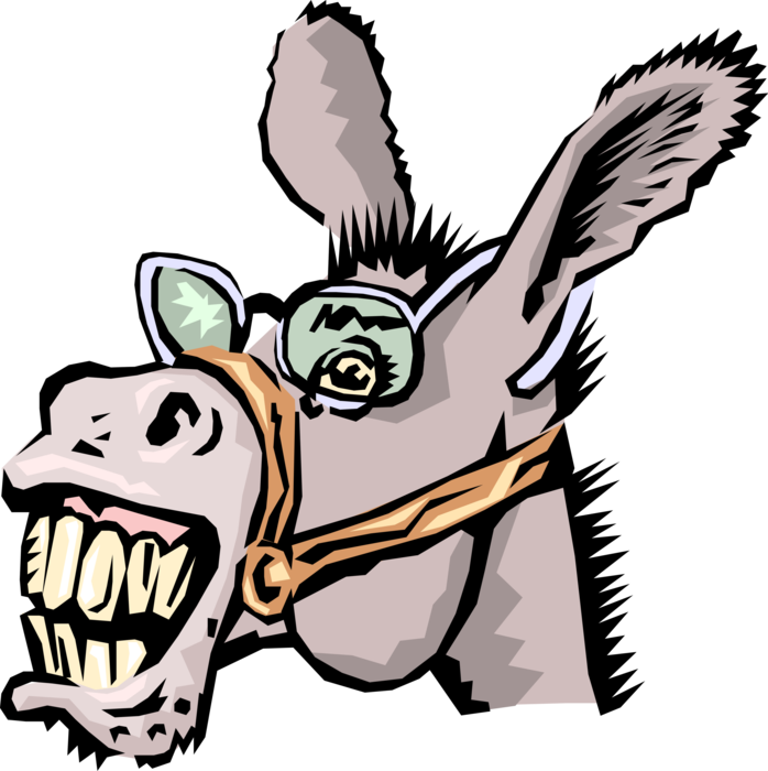 Vector Illustration of Neighing Jackass Donkey with Eyeglasses