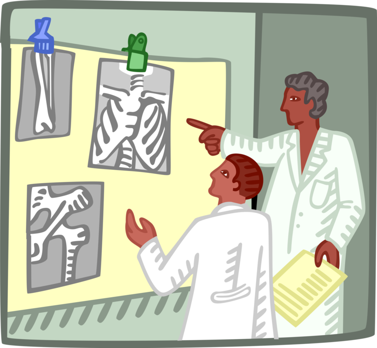 Vector Illustration of Doctors Examine and Consult on Patient X-Rays