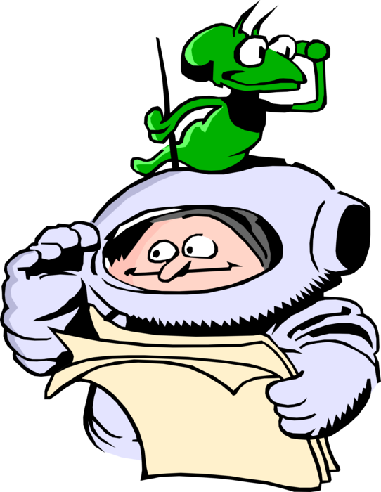 Vector Illustration of Spaceman with Extraterrestrial Space Alien Friend Map Out Plan