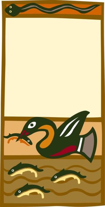Vector Illustration of Feathered Bird and Fish Frame Border