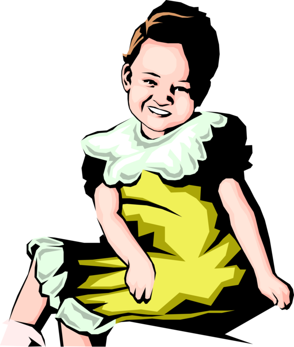 Vector Illustration of Infant Girl in Yellow Dress