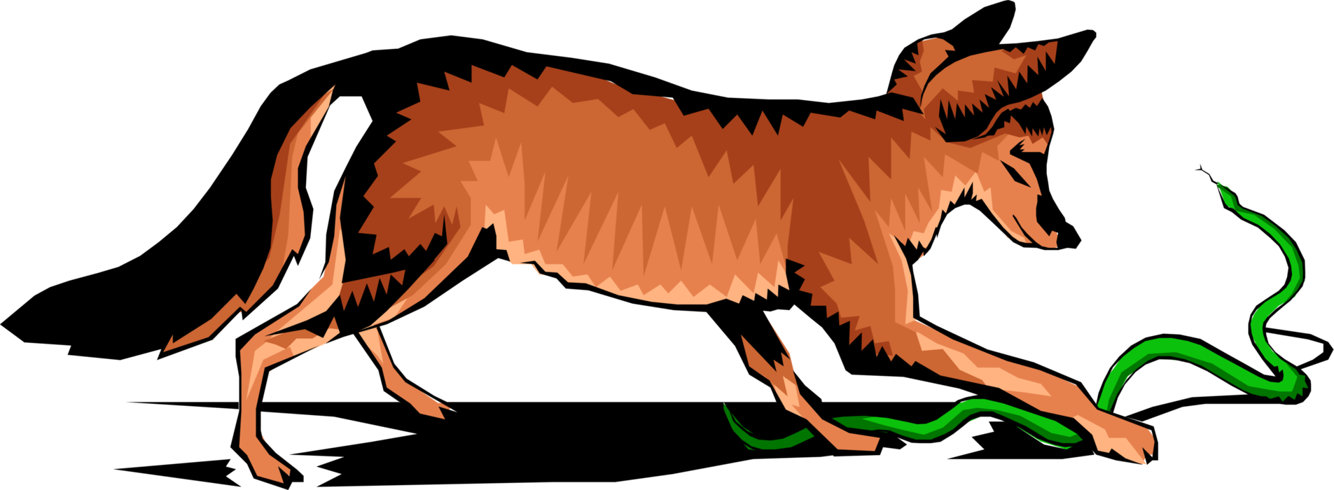 Vector Illustration of Omnivorous Mammal Fox Catching Reptile Snake