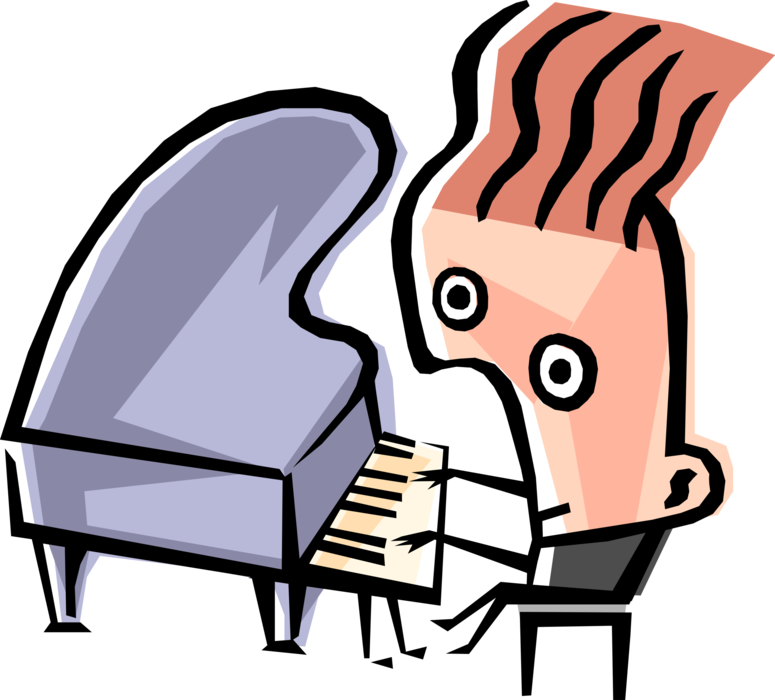 Vector Illustration of Piano Prodigy Musician Thinks He's Ludwig van Beethoven