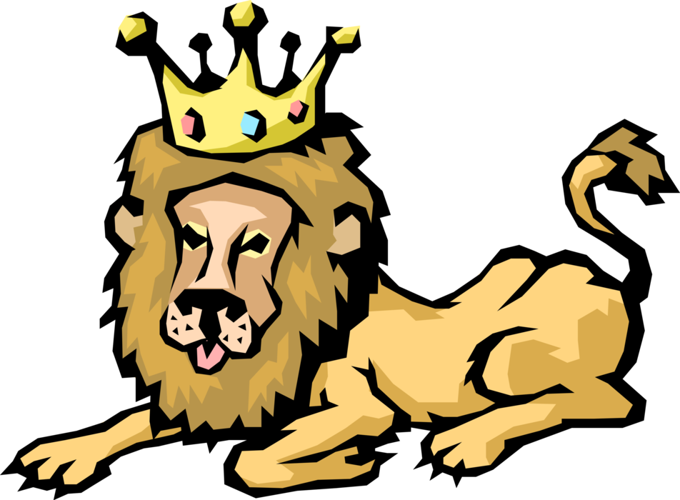 Vector Illustration of King of the Jungle African Lion with Regal Crown of Royalty