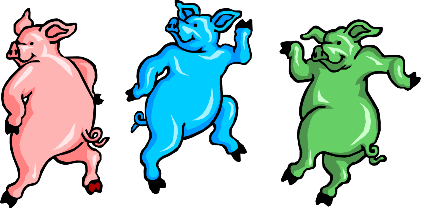 Vector Illustration of Three Dancing Swine Pigs