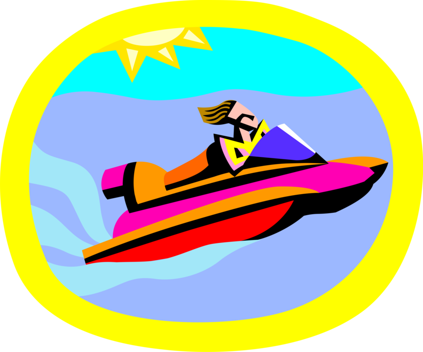 Vector Illustration of Personal Watercraft Personal Watercraft Water Sports Jet Skiers on Sea-Doo Jet Ski