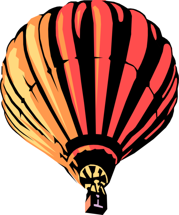 Vector Illustration of Hot Air Balloon with Gondola Wicker Basket Carry Passengers Aloft