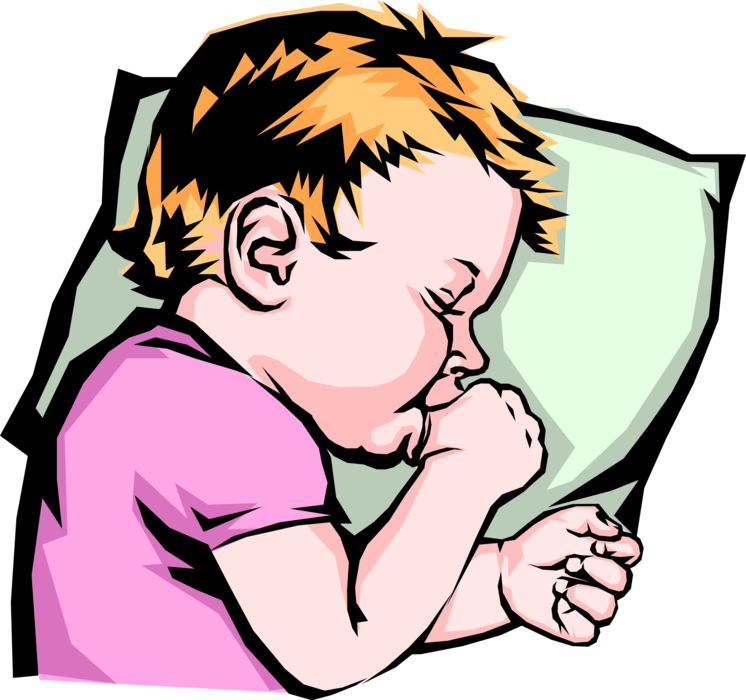 Vector Illustration of Newborn Infant Baby Sucking Thumb While Sleeping