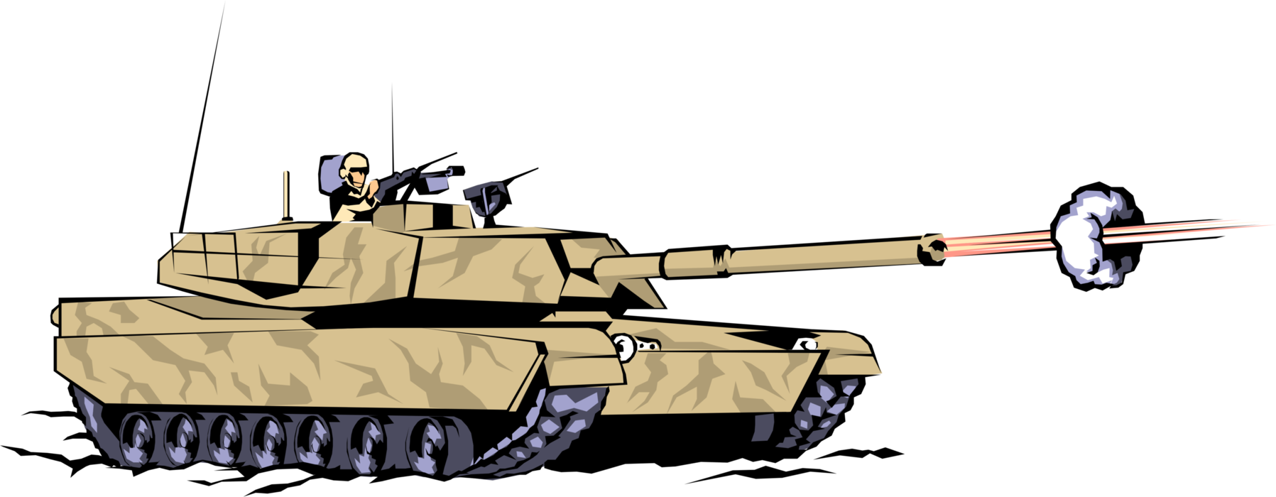 Vector Illustration of M1A1 American Tank Fires in Battle